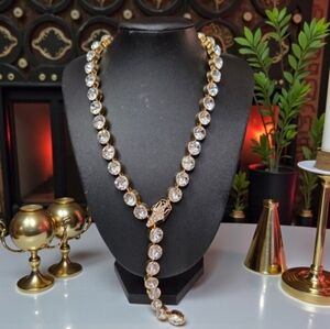 18k Gold Plated Snake Serpent Headlight Crystal Statement Necklace